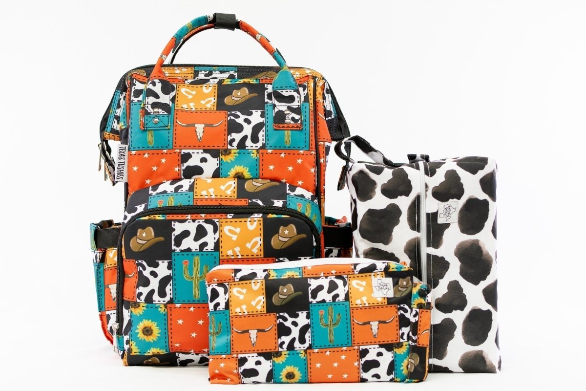 Cowboy Patches Diaper Bag with Trendy Backpack Style for Busy Parents - Everetts Place
