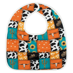 Texas Tushies Cowboy Patches Reversible Bib with Food Catching Pocket for Babies - 