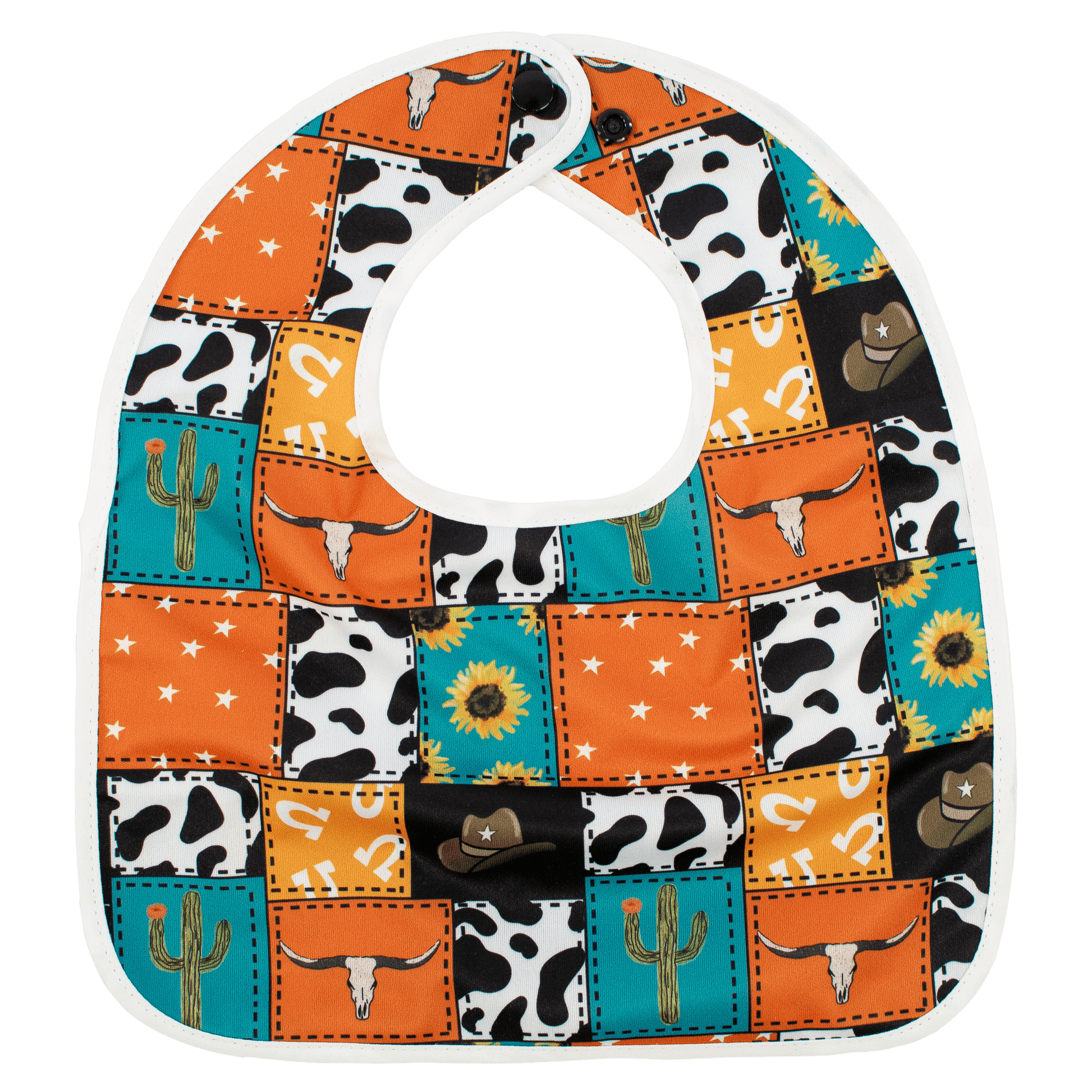 Cowboy Patches The Flip Bib Reversible Bib With Food Catching Pocket Machine Washable Water Resistant Cloth Diaper Components Texas Tushies