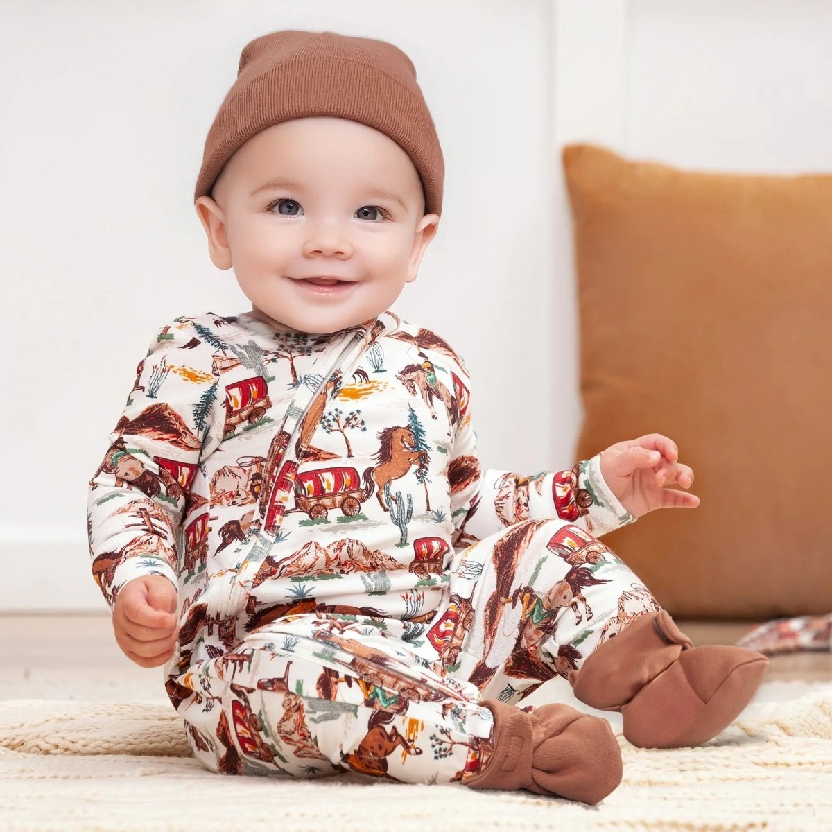 Tesa Babe Cowboy Western Spirit Bamboo Zipper Romper for Baby Boy - Everetts Place Boutique - 