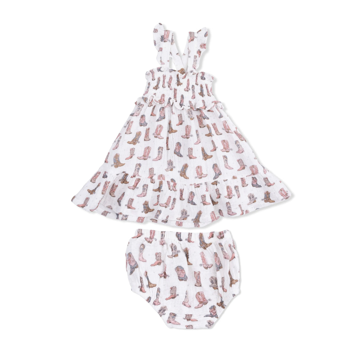 Angel Dear Cowgirl Boots - Smocked Ruffle Sundress & Bloomer - 