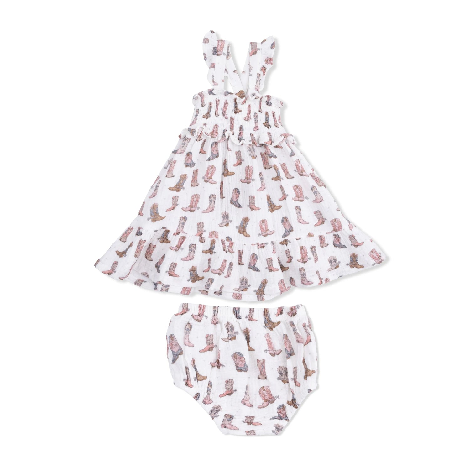 Angel Dear Cowgirl Boots - Smocked Ruffle Sundress & Bloomer - 
