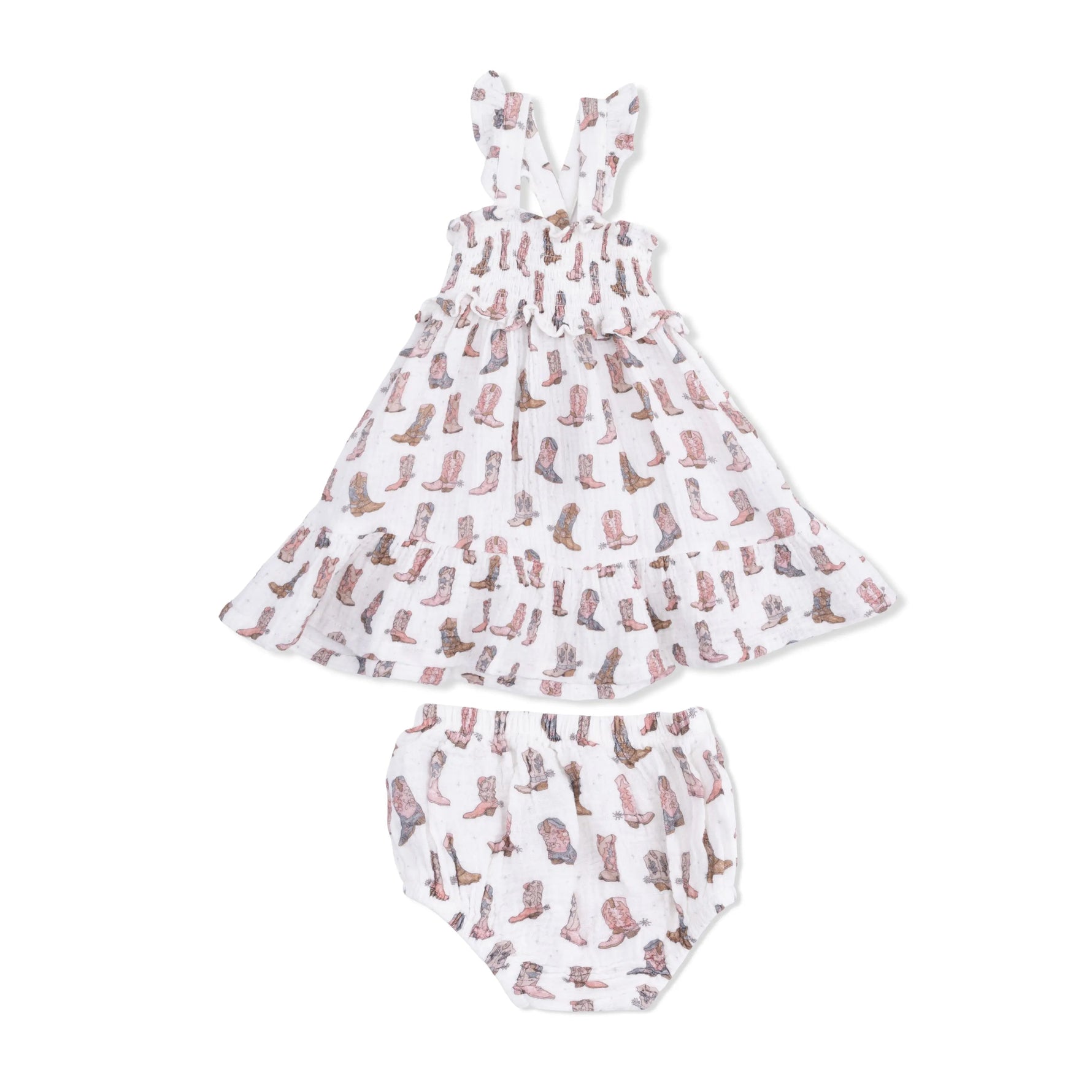 Angel Dear Cowgirl Boots - Smocked Ruffle Sundress & Bloomer - 