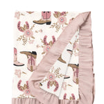 Tesa Babe Cowgirl Boots Stroller Blanket With Pink Ruffle Edges - Everetts Place Boutique - 