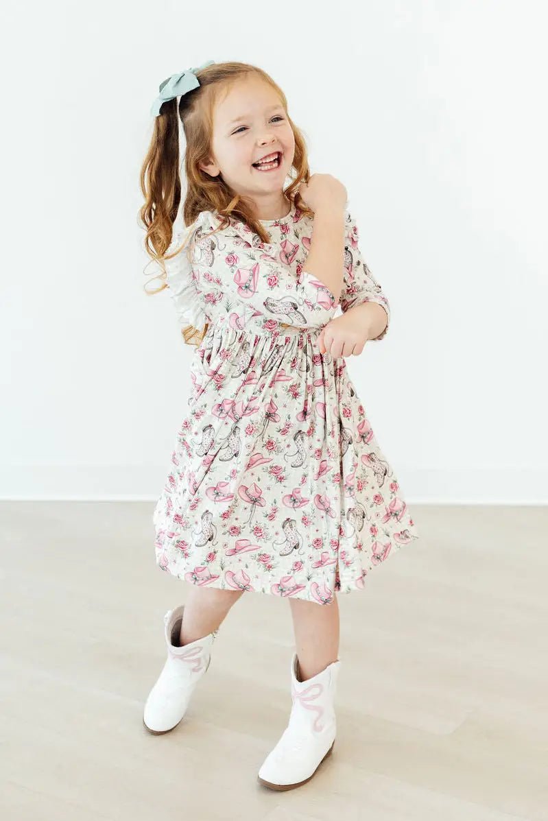 Mila & Rose ® Cowgirl Cutie 3/4 Sleeve Ruffle Twirl Dress - 