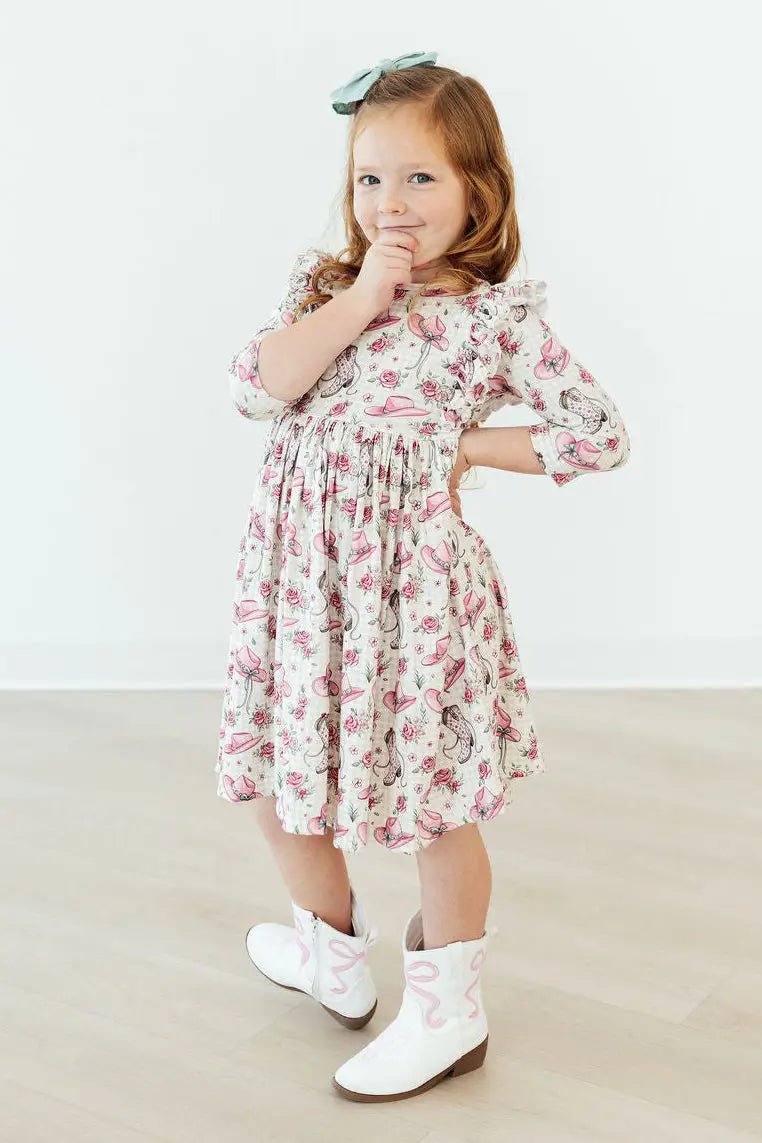 Mila & Rose ® Cowgirl Cutie 3/4 Sleeve Ruffle Twirl Dress - 