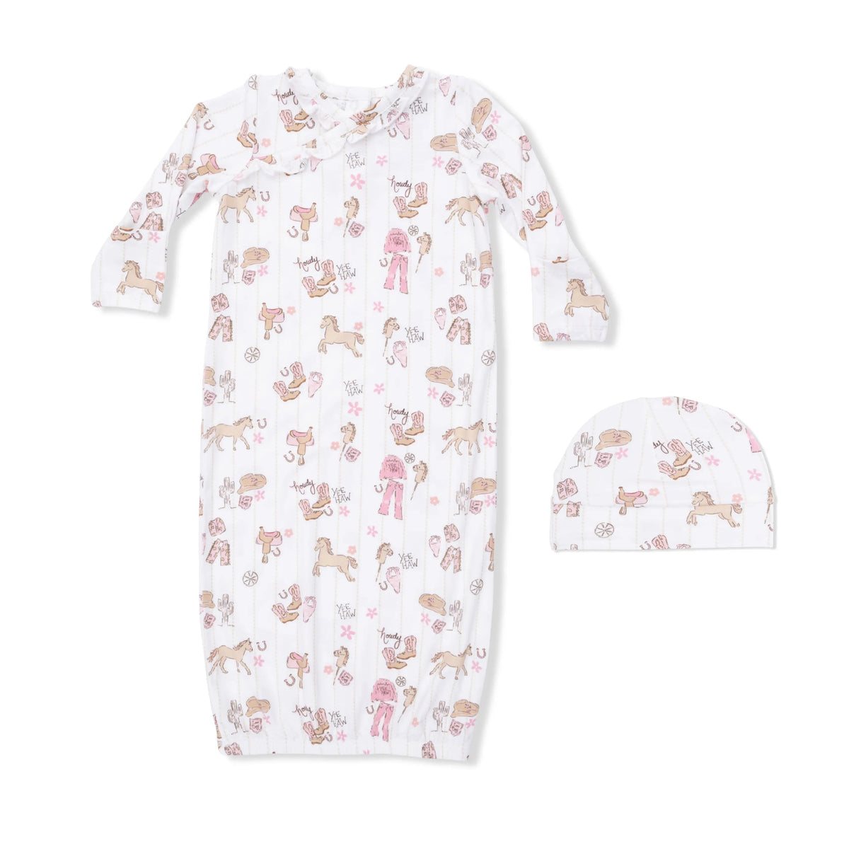 Angel Dear Cowgirl Nursery - Kimono Gown & Ruffle Knotted Hat - 