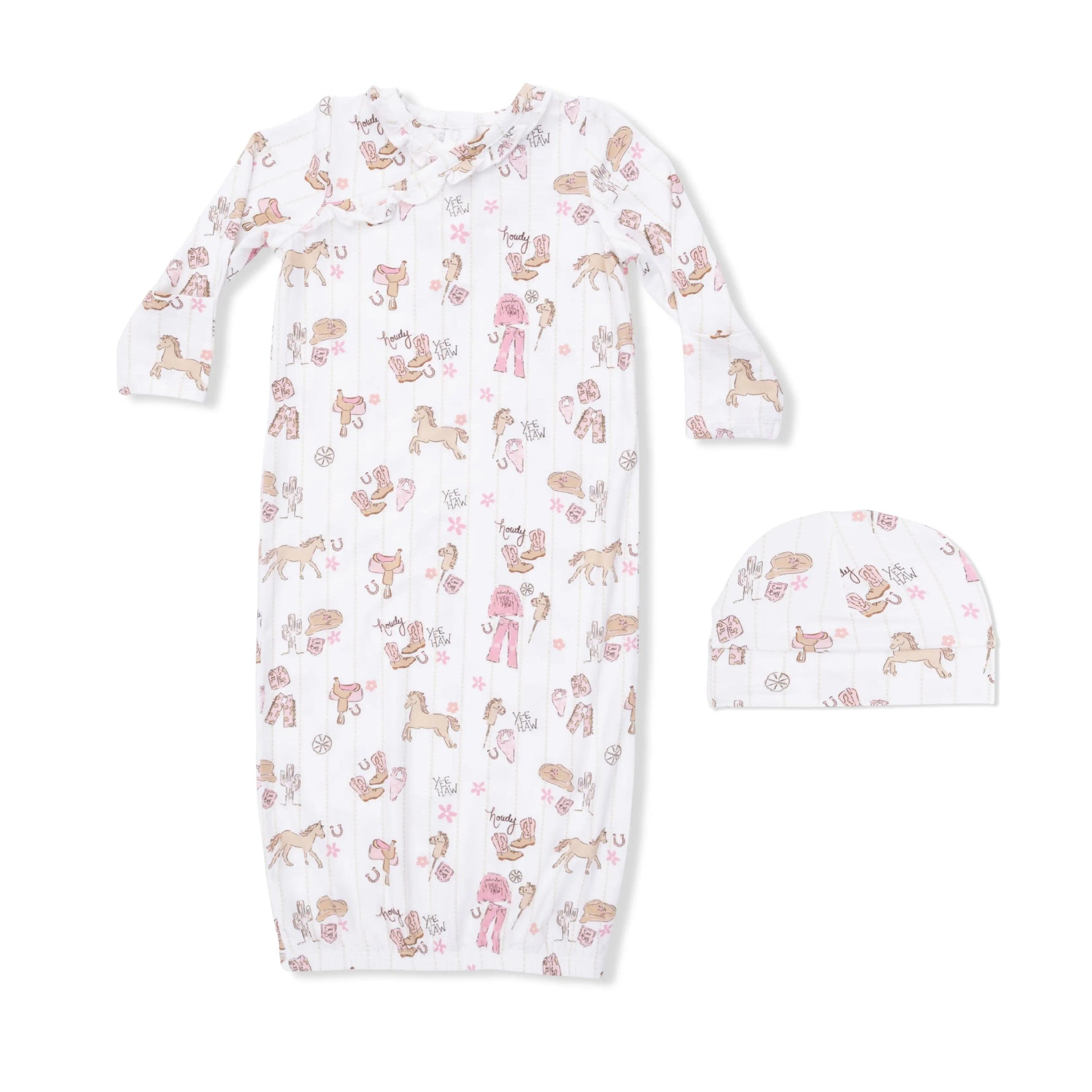 Angel Dear Cowgirl Nursery - Kimono Gown & Ruffle Knotted Hat - 