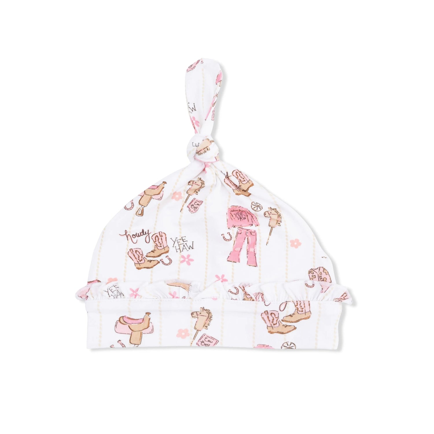 Cowgirl Nursery - Ruffle Knotted Hat - White, Baby & Toddler Clothing, Knit cap, Beanie, Child | Everetts Place