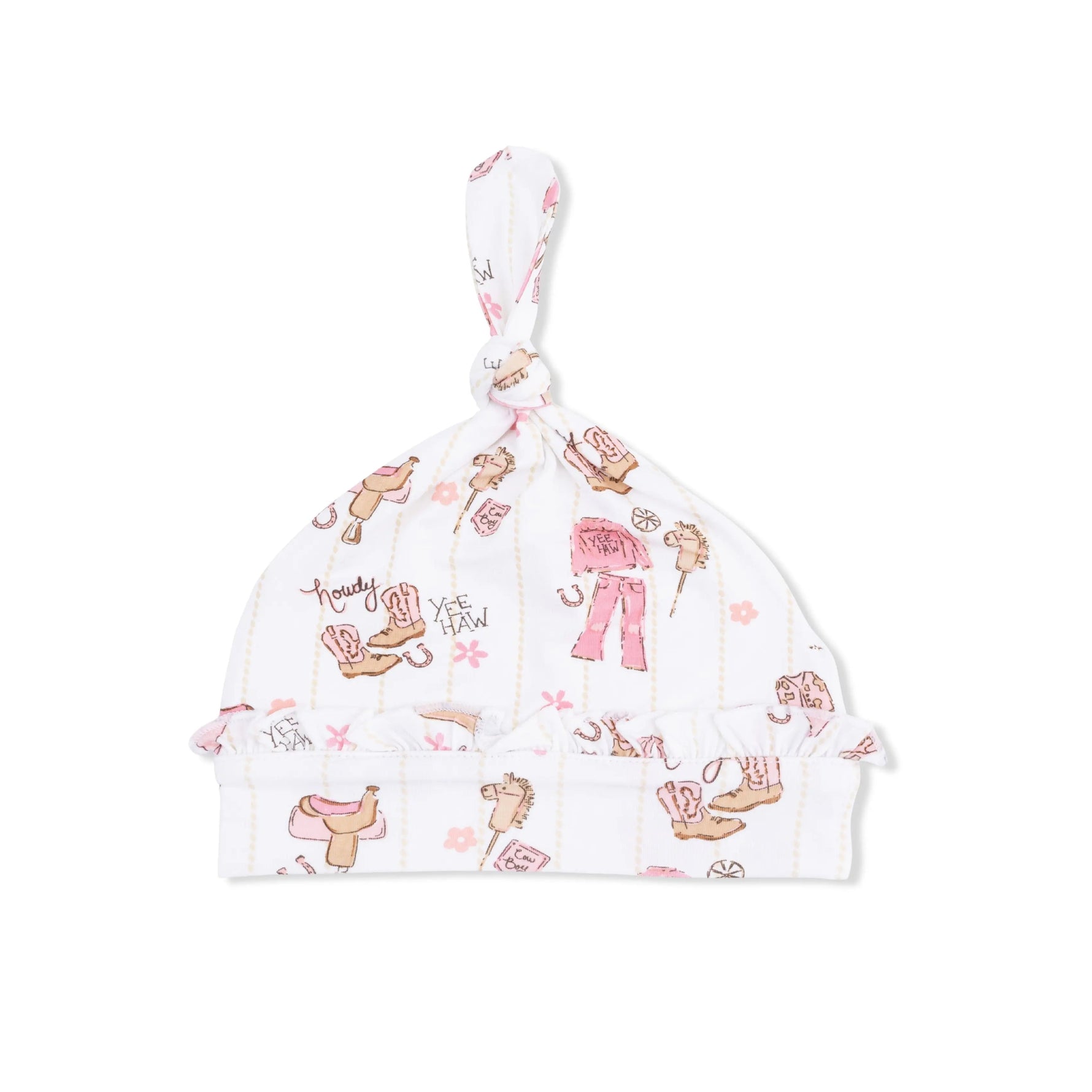 Cowgirl Nursery - Ruffle Knotted Hat - White, Baby & Toddler Clothing, Knit cap, Beanie, Child | Everetts Place