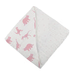 Newcastle Classics Cozy Bamboo Muslin Blanket with Pink Dinosaurs for Kids 47 Inch - 