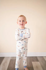 Harp Angel Boutique Cozy Bamboo Two - Piece Pajama Set with Vintage Airplane Design for Kids - 