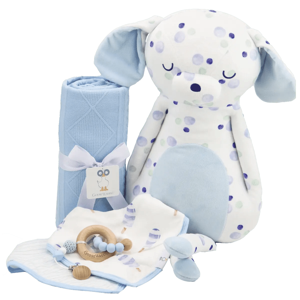 Goosewaddle® | Newborn Baby Blankets Toys Teethers Bibs & More Cozy Blue Knit Baby Blanket Soft and Warm Gift for Newborns -