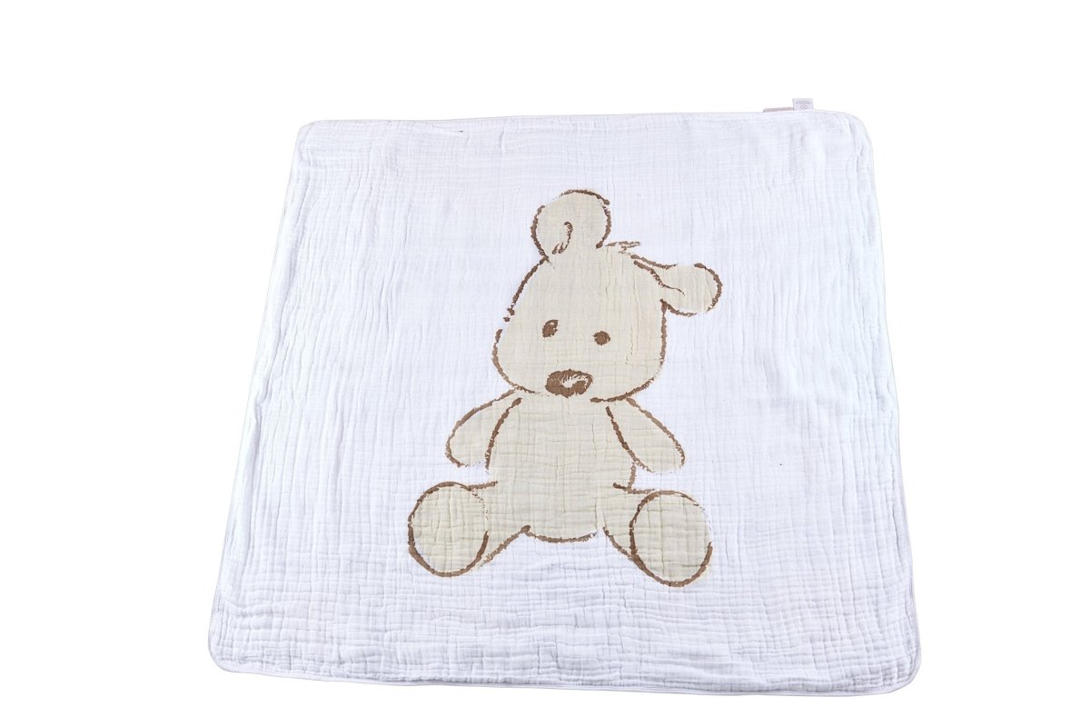 Newcastle Classics Cozy Cotton Muslin Blanket with Teddy Bear Design for Kids - 