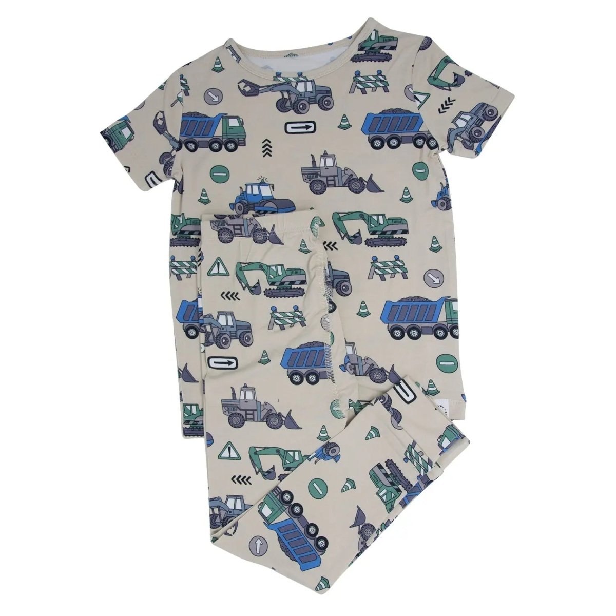 Sweet Bamboo Cozy Cotton Pajama Set with Trucks and Diggers for Big Kids All Season - 