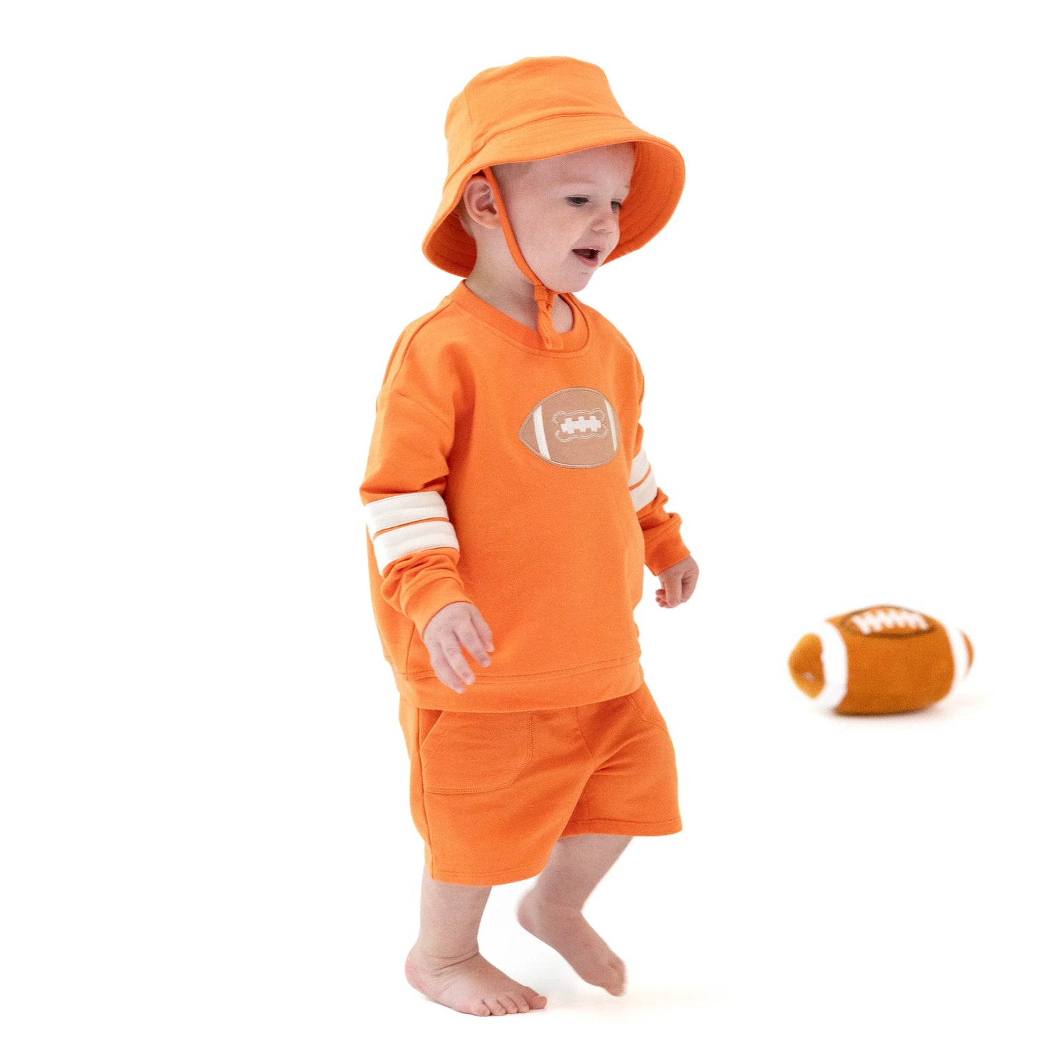 Angel Dear Cozy Drop Sleeve Sweatshirt with Varsity Stripes and Football Applique - 