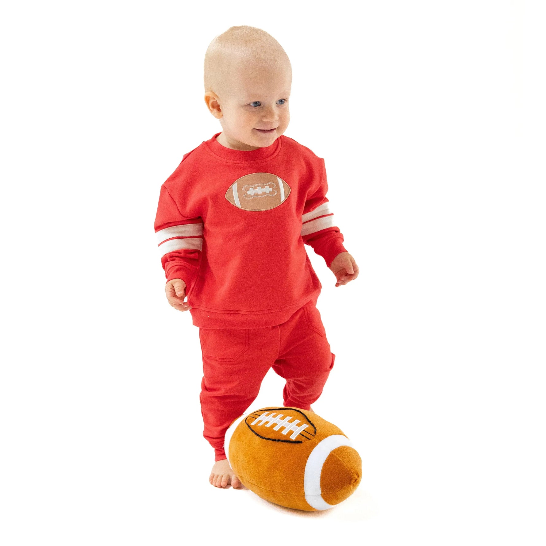 Angel Dear Cozy Drop Sleeve Sweatshirt with Varsity Stripes and Football Applique - 