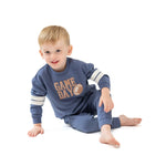 Angel Dear Cozy Drop Sleeve Sweatshirt with Varsity Stripes and Game Day Football Applique - 