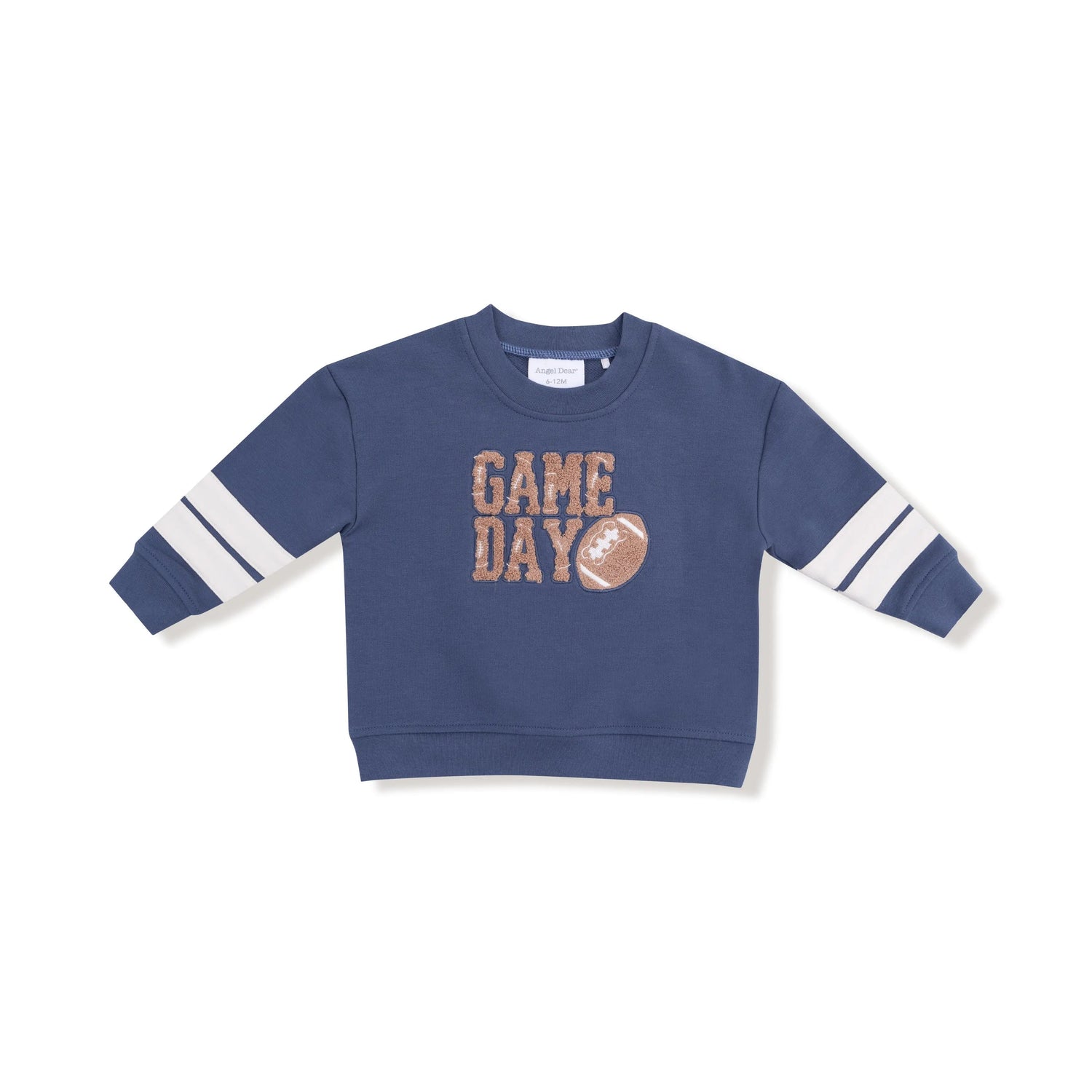 Angel Dear Cozy Drop Sleeve Sweatshirt with Varsity Stripes and Game Day Football Applique - 