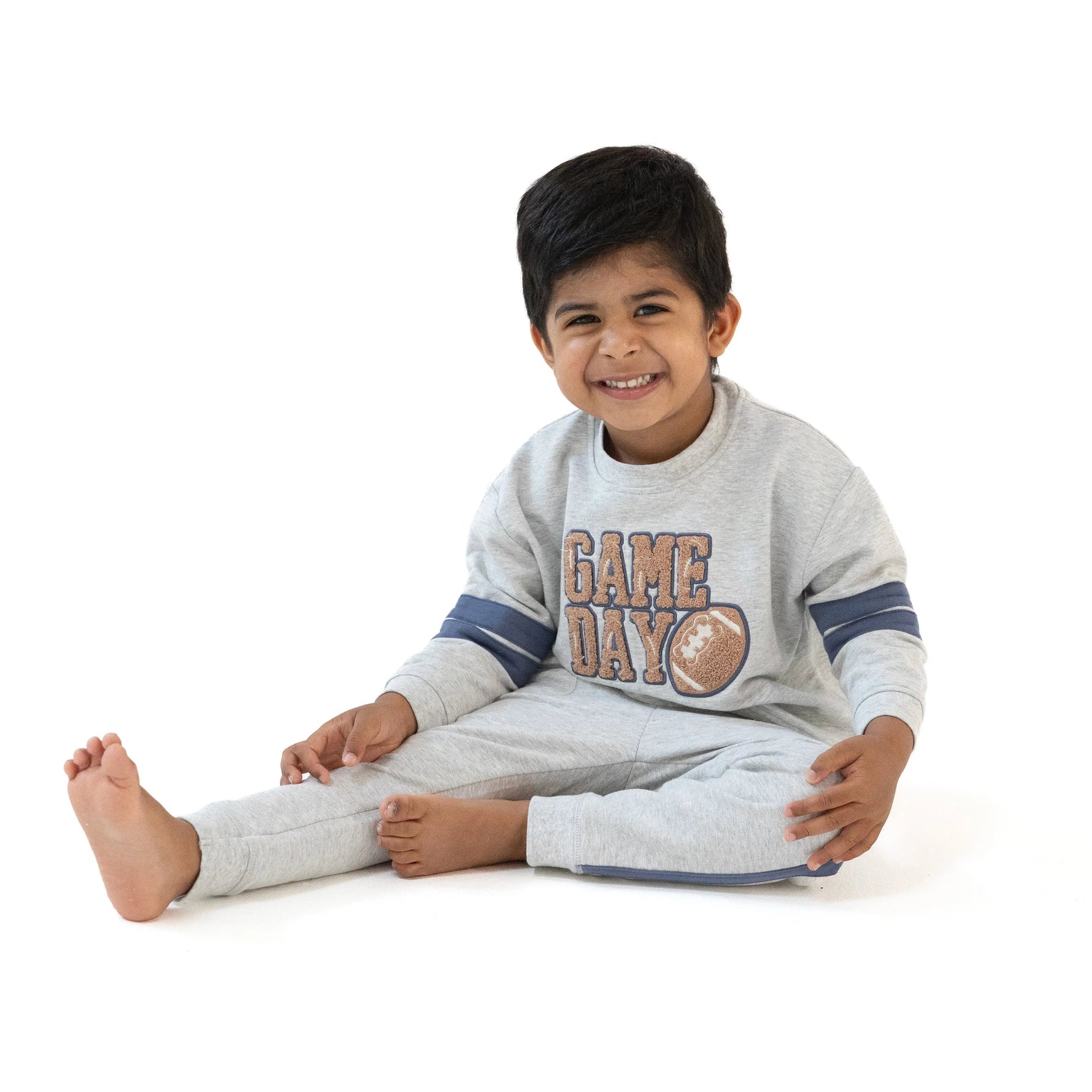 Angel Dear Cozy Drop Sleeve Sweatshirt with Varsity Stripes and Game Day Football Applique - 