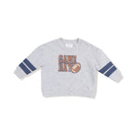Angel Dear Cozy Drop Sleeve Sweatshirt with Varsity Stripes and Game Day Football Applique - 