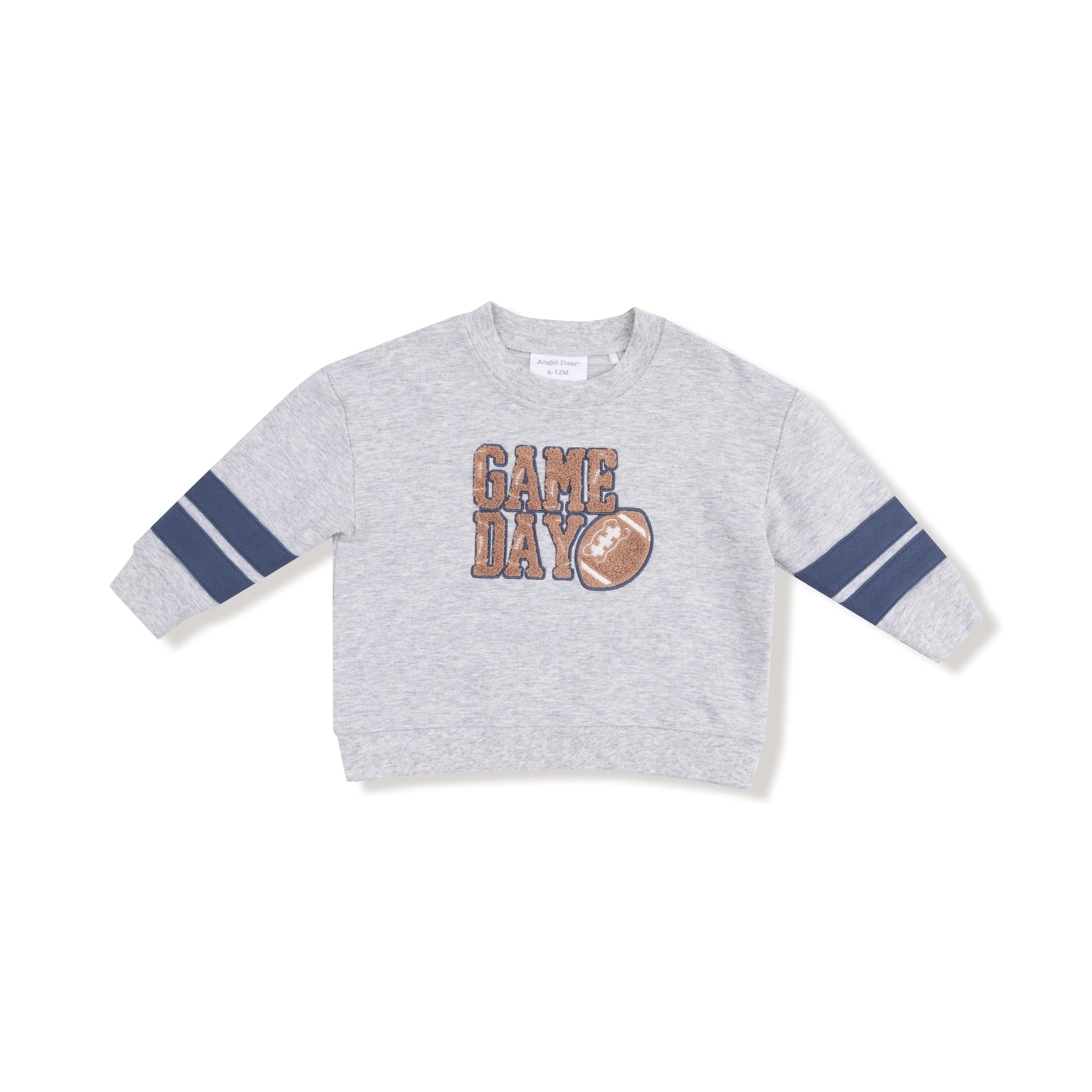Angel Dear Cozy Drop Sleeve Sweatshirt with Varsity Stripes and Game Day Football Applique - 
