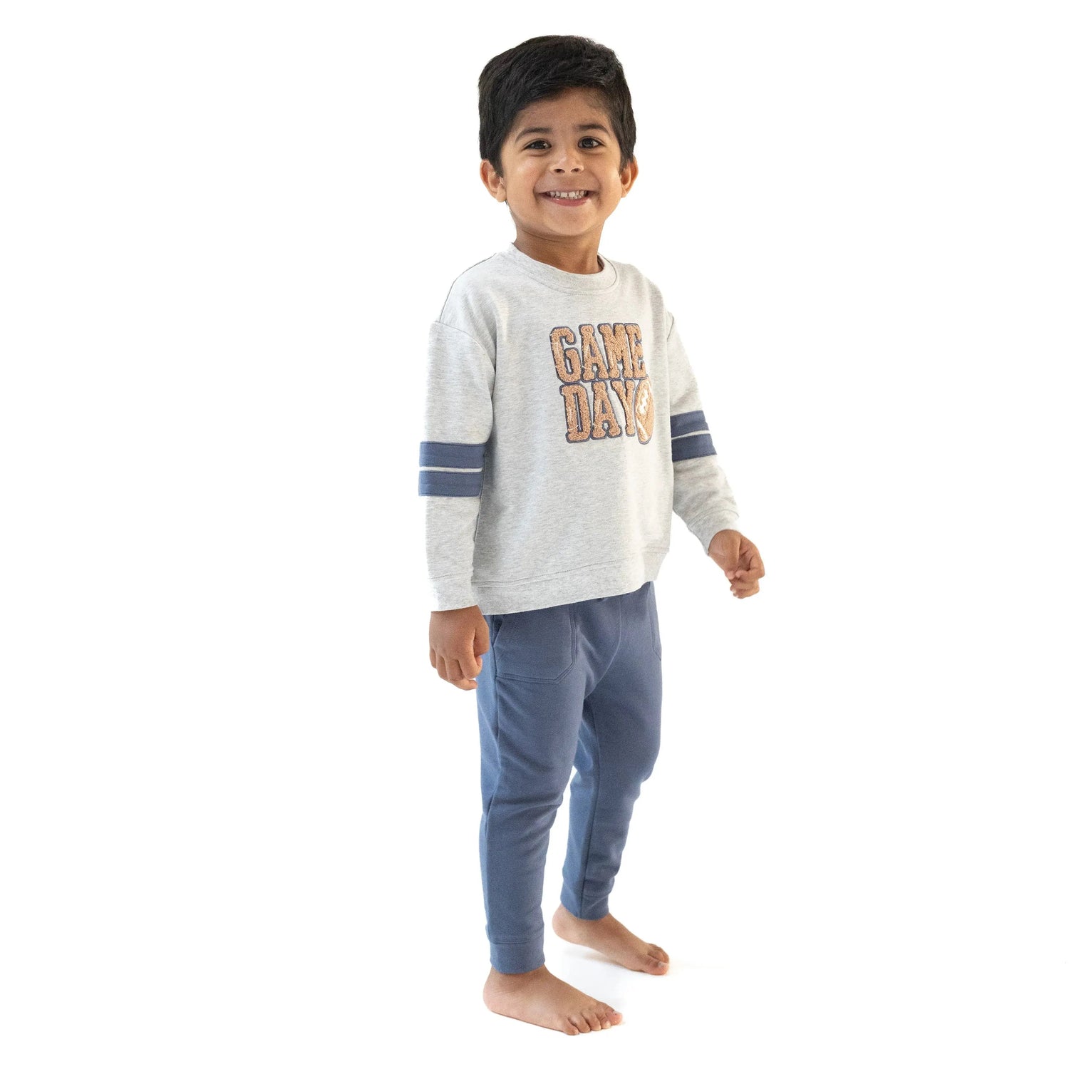 Angel Dear Cozy Drop Sleeve Sweatshirt with Varsity Stripes and Game Day Football Applique - 