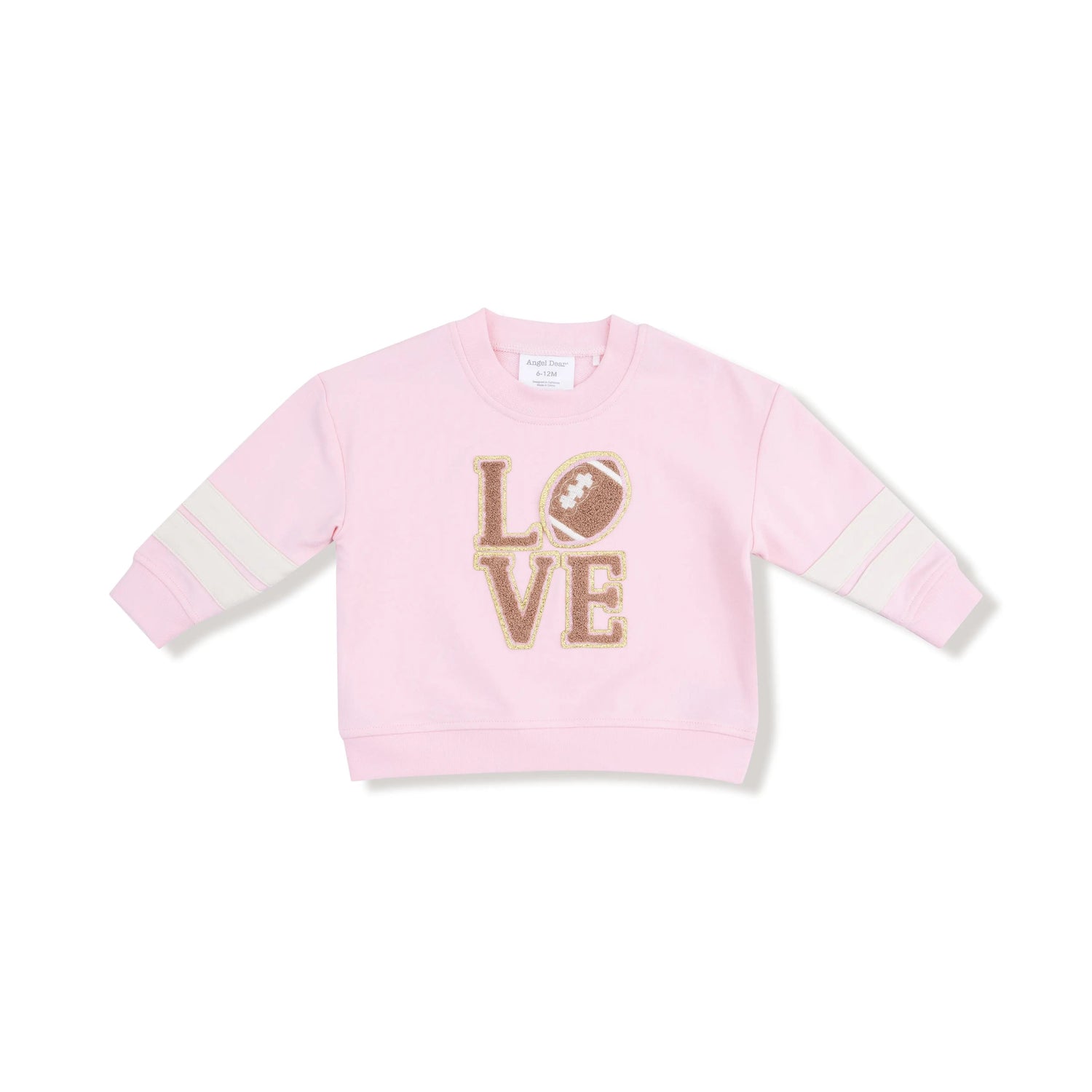Angel Dear Cozy Drop Sleeve Sweatshirt with Varsity Stripes and Love Applique - 