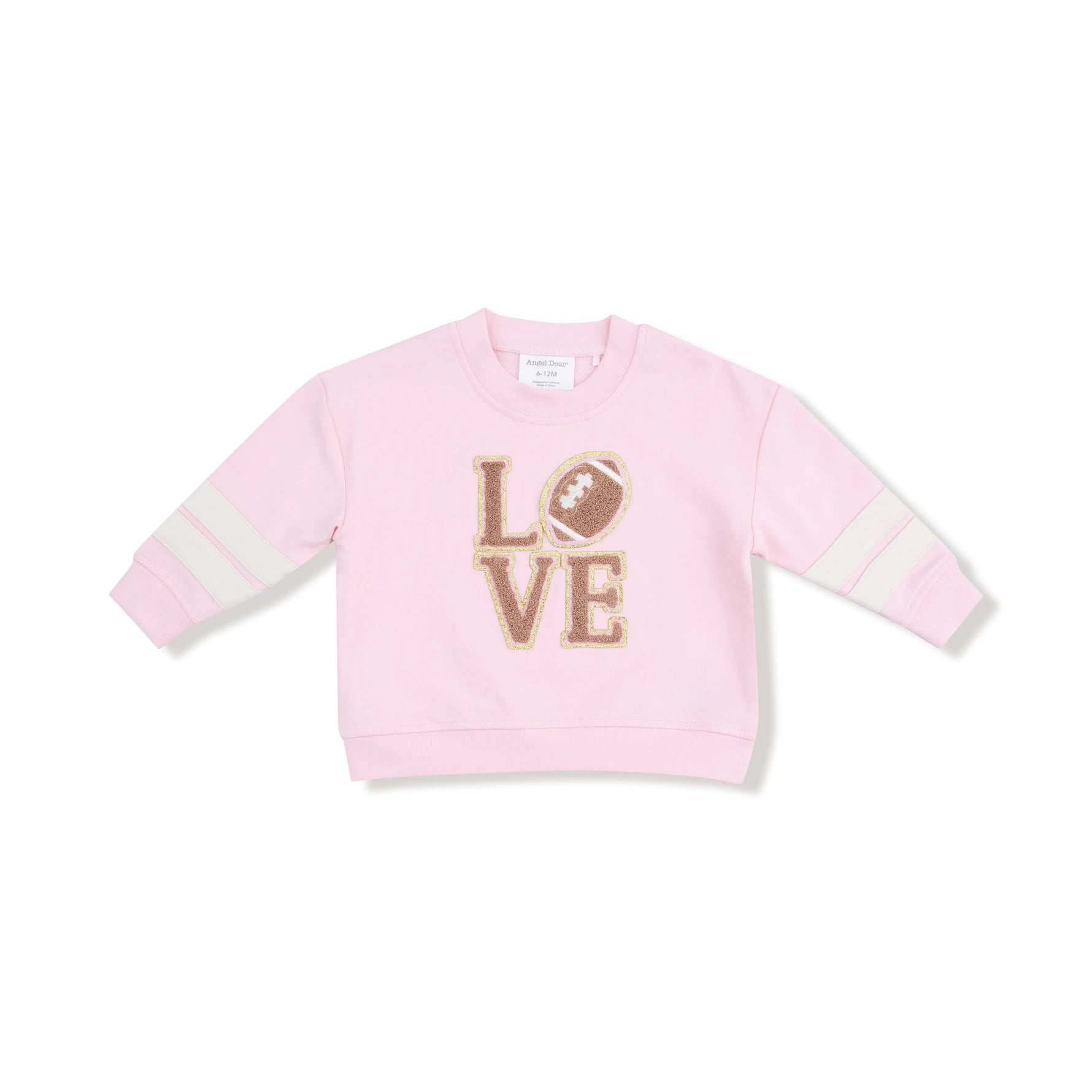 Angel Dear Cozy Drop Sleeve Sweatshirt with Varsity Stripes and Love Applique - 
