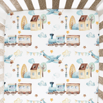 Honey Lemonade Cozy Fitted Crib Sheet with Airplane and Train Design for Babies - 