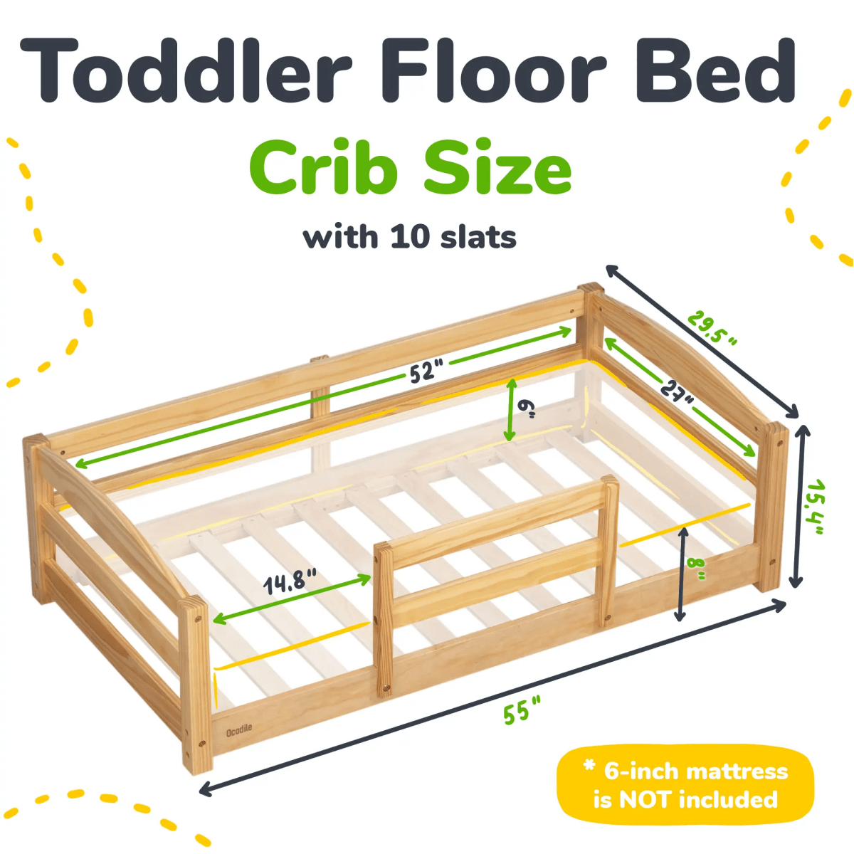 Ocodile.com Cozy Floor Bed for Toddlers with Crib Mattress Compatibility for Easy Transition - 