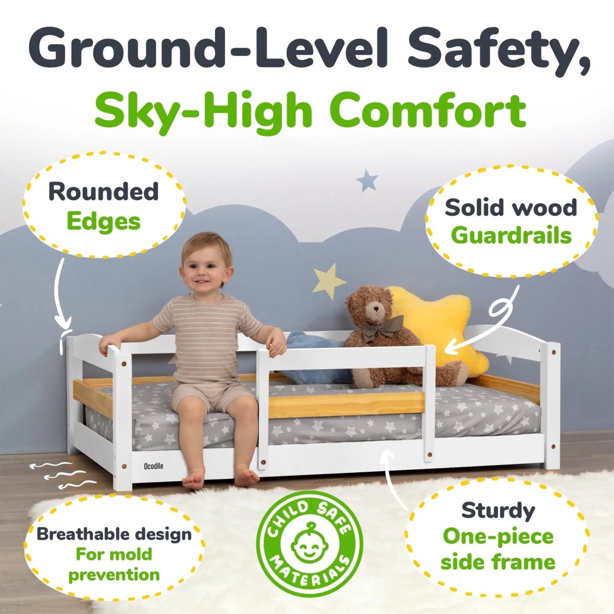Ocodile.com Cozy Floor Bed for Toddlers with Crib Mattress Compatibility for Easy Transition - 