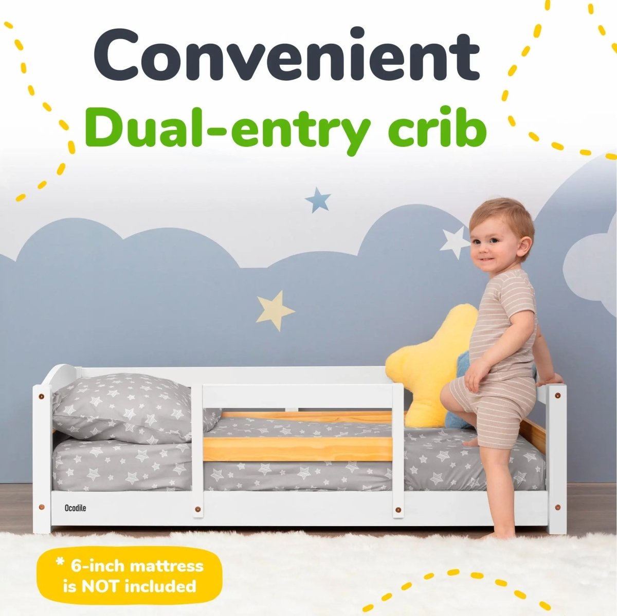 Ocodile.com Cozy Floor Bed for Toddlers with Crib Mattress Compatibility for Easy Transition - 