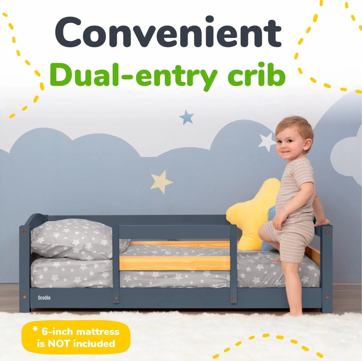 Ocodile.com Cozy Floor Bed for Toddlers with Crib Mattress Compatibility for Easy Transition - 