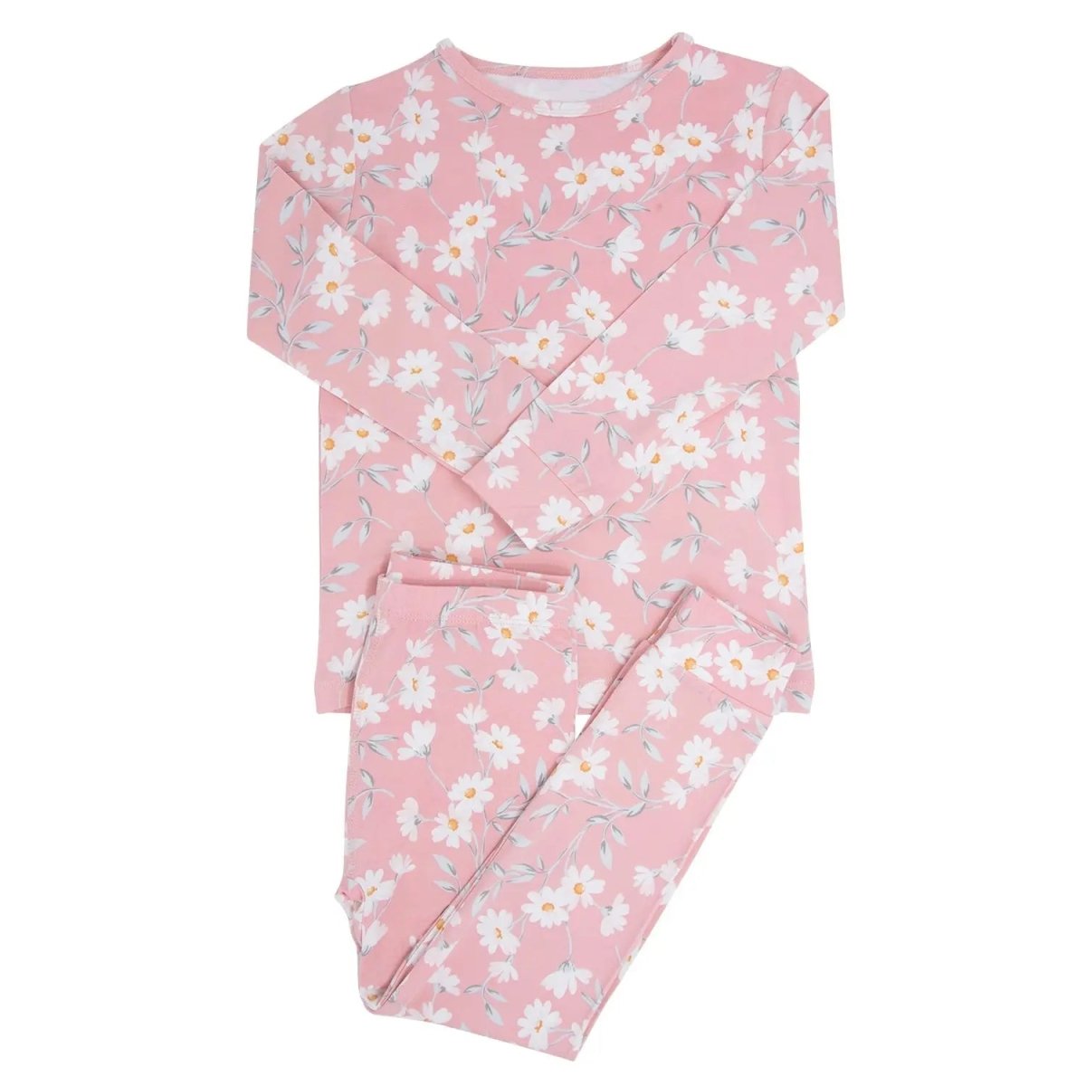 Sweet Bamboo Cozy Kids Pajama Set with Cuffed Legs and Elastic Waistband for Bedtime - 