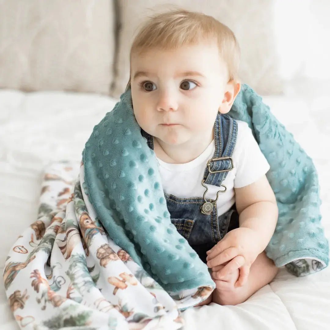 Honey Lemonade Cozy Minky Blanket with Adorable Woodland Creatures for Baby Explorers - 
