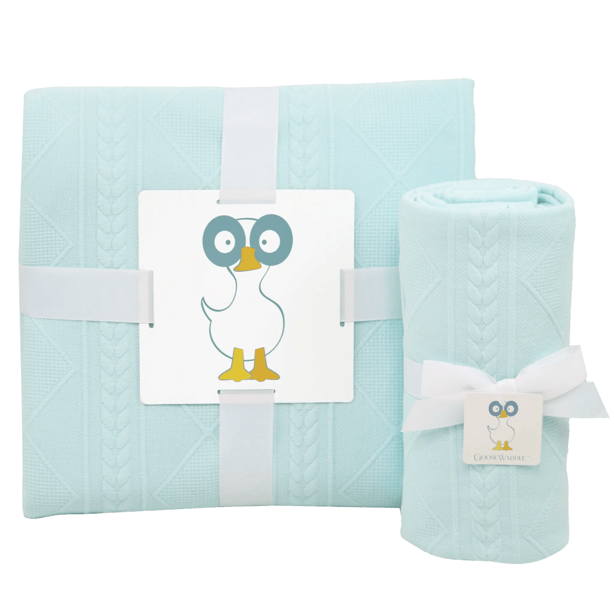 Goosewaddle® | Newborn Baby Blankets Toys Teethers Bibs & More Cozy Mint Knit Blanket Set for Moms and Kids Perfect