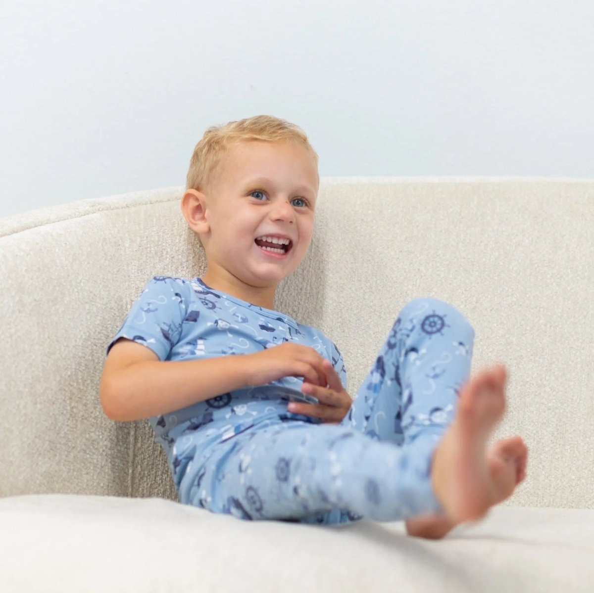 Sweet Bamboo Cozy Pajamas - Pirate Ship Pajama Set with Short Sleeves for Big Kids - 