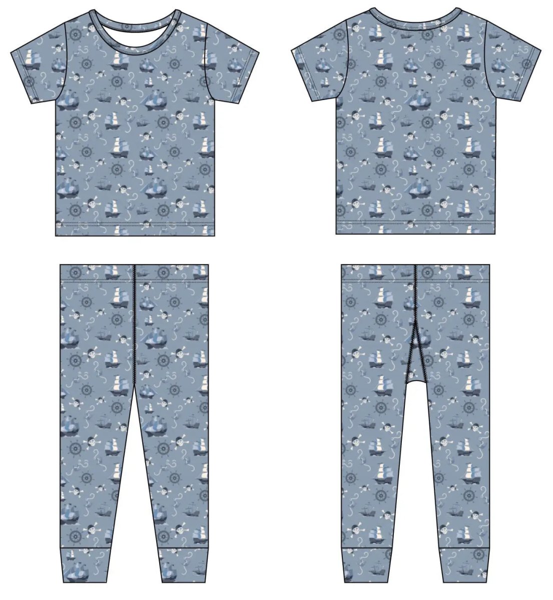 Sweet Bamboo Cozy Pajamas - Pirate Ship Pajama Set with Short Sleeves for Big Kids - 
