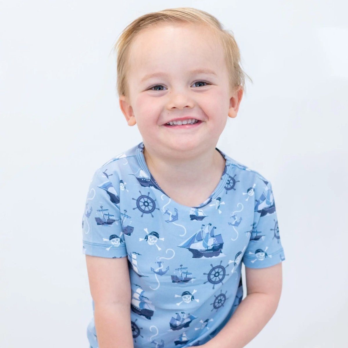 Sweet Bamboo Cozy Pajamas - Pirate Ship Pajama Set with Short Sleeves for Big Kids - 