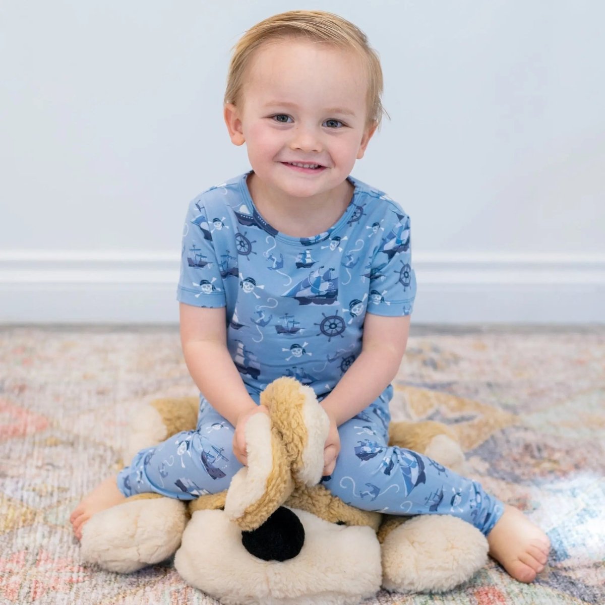 Sweet Bamboo Cozy Pajamas - Pirate Ship Pajama Set with Short Sleeves for Big Kids - 