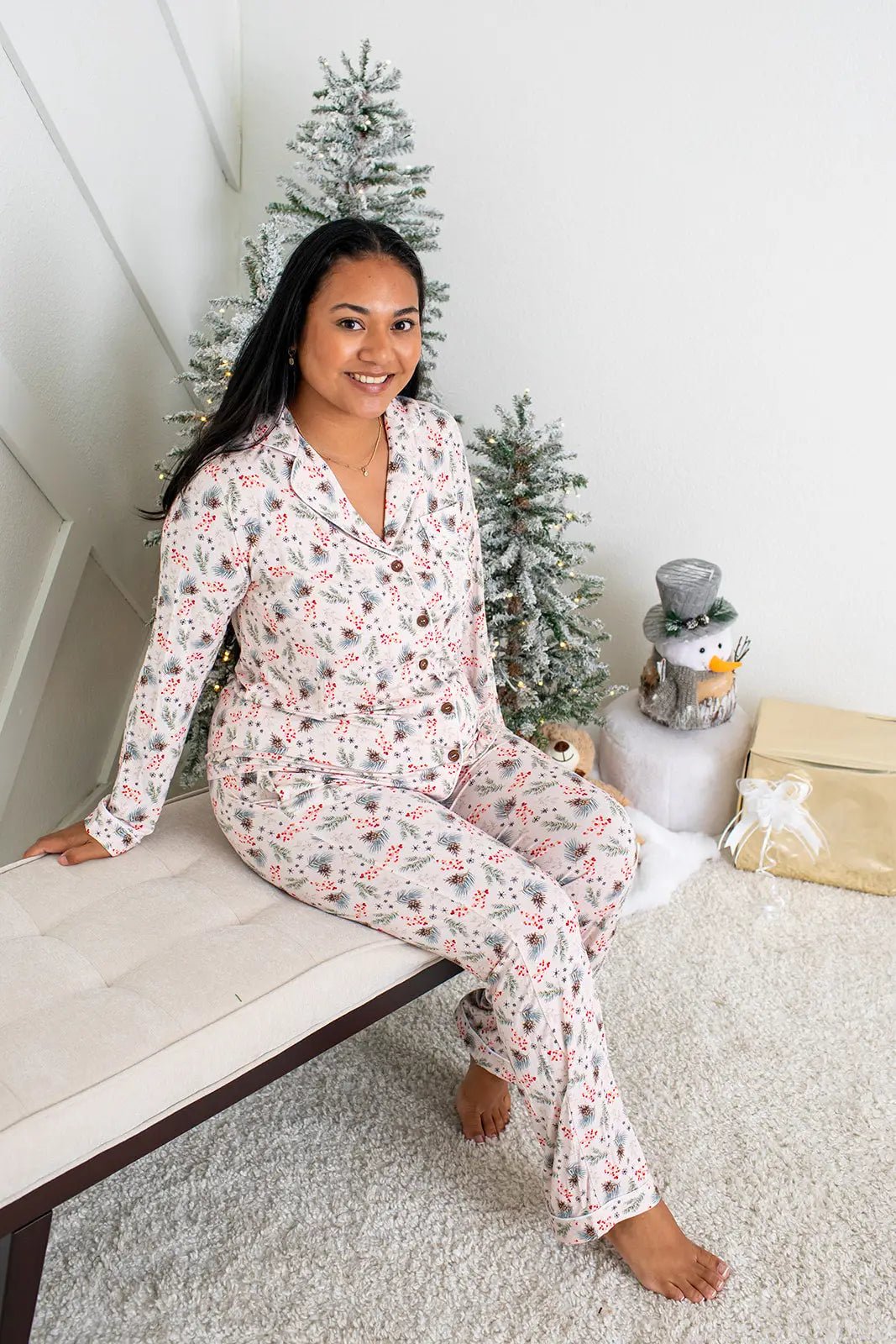 Bestaroo Cozy Pines Bamboo Pajama Set For Women With Pockets And Wooden Buttons - 