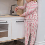 Sweet Bamboo Cozy Pink Hearts Kids Pajama Set with Long Sleeve Top for Sleepy Children - 