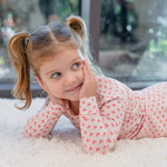 Sweet Bamboo Cozy Pink Hearts Kids Pajama Set with Long Sleeve Top for Sleepy Children - 