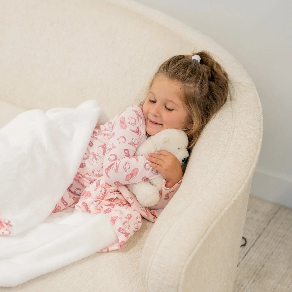 Sweet Bamboo Cozy Pink Western Boots Pajama Set with Long Sleeve Top for Kids - 