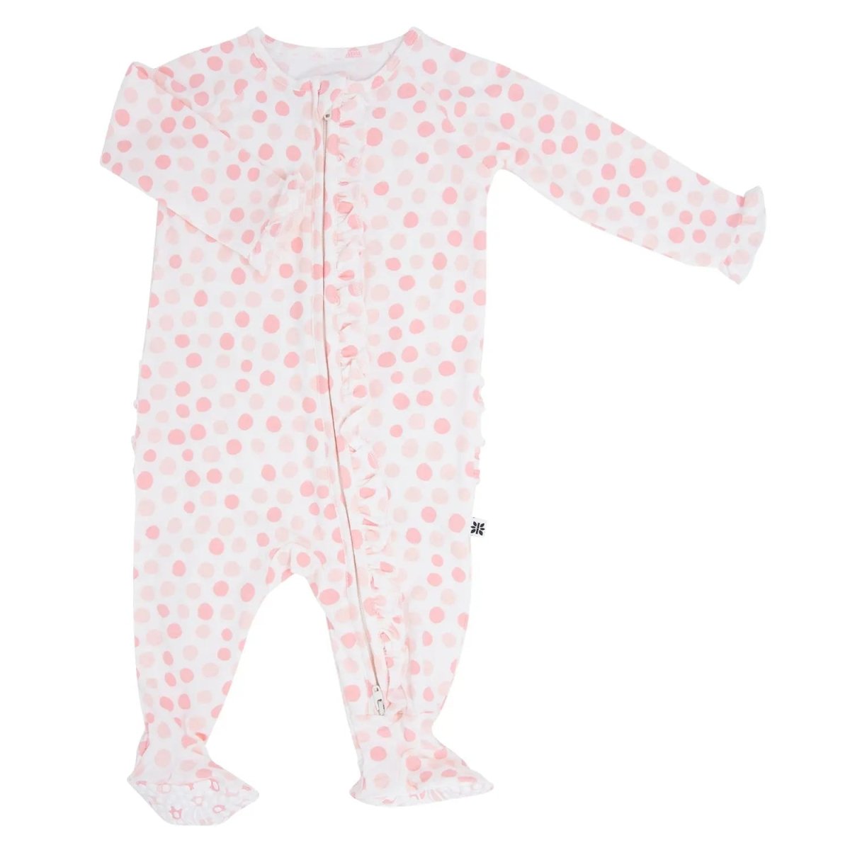 Sweet Bamboo Cozy Ruffle Footie with 2 Way Zipper and No Slip Grips for Infants - 