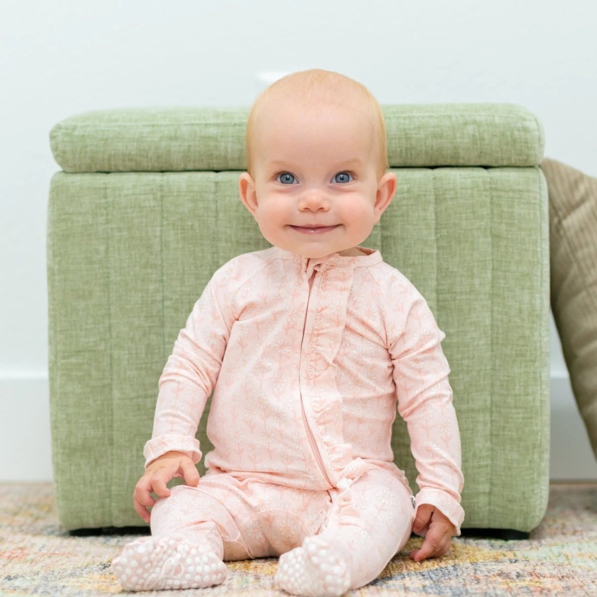 Sweet Bamboo Cozy Ruffle Footie with Two Way Zipper for Stylish Babies - 