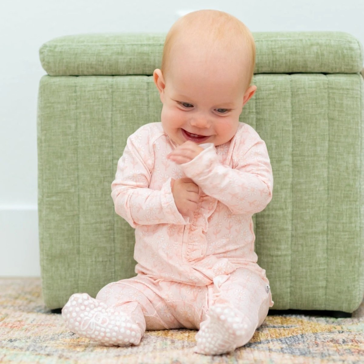 Sweet Bamboo Cozy Ruffle Footie with Two Way Zipper for Stylish Babies - 
