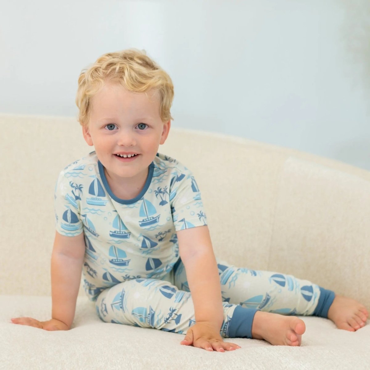 Sweet Bamboo Cozy Short Sleeve Pajama Set with Cuffed Pants for Big Kids - 