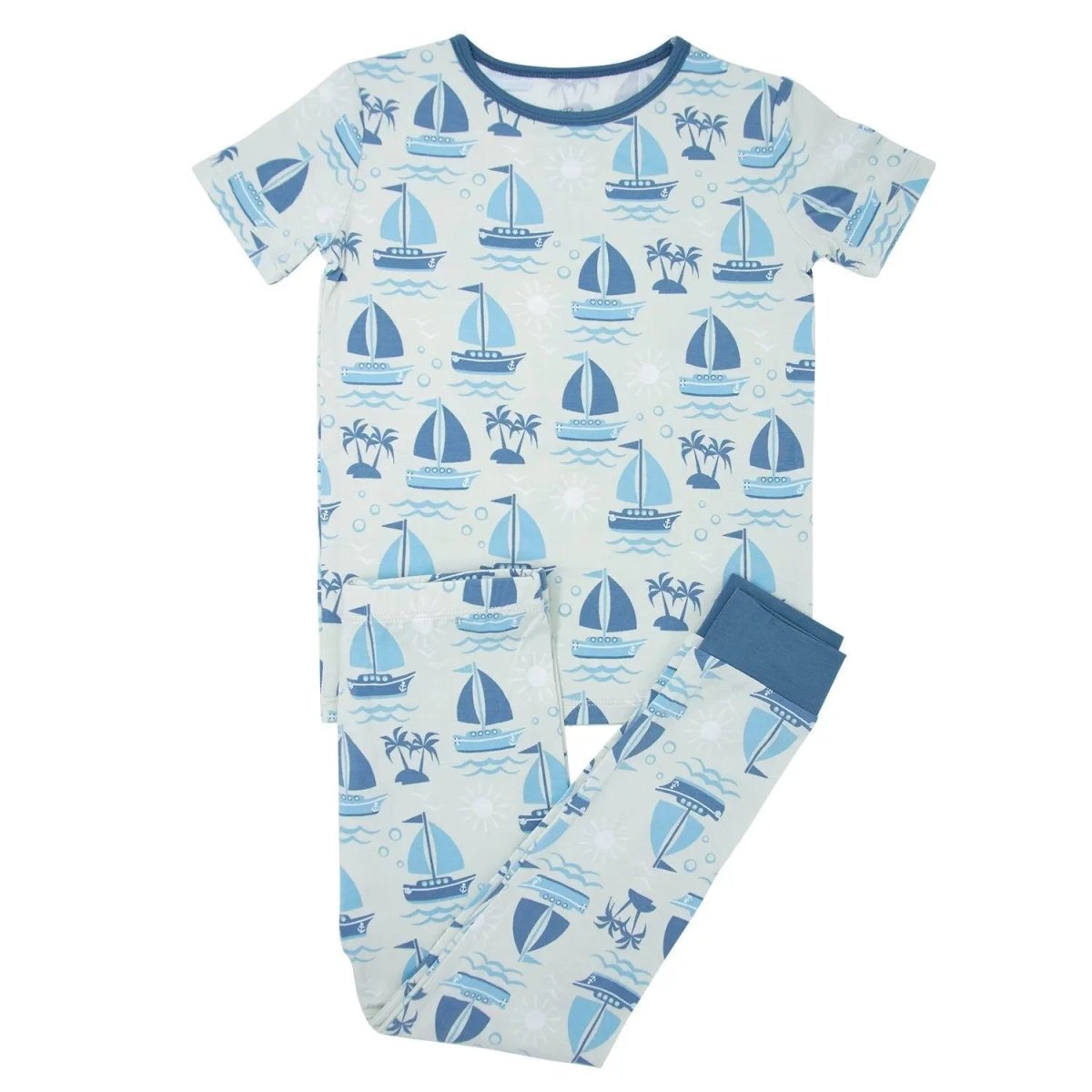 Sweet Bamboo Cozy Short Sleeve Pajama Set with Cuffed Pants for Big Kids - 
